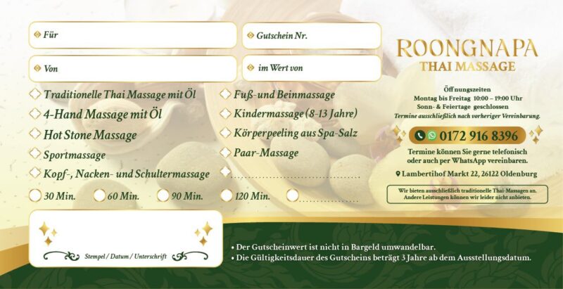 Freude und Entspannung schenken - Thai-Massage-Oldenburg-Gutschein
